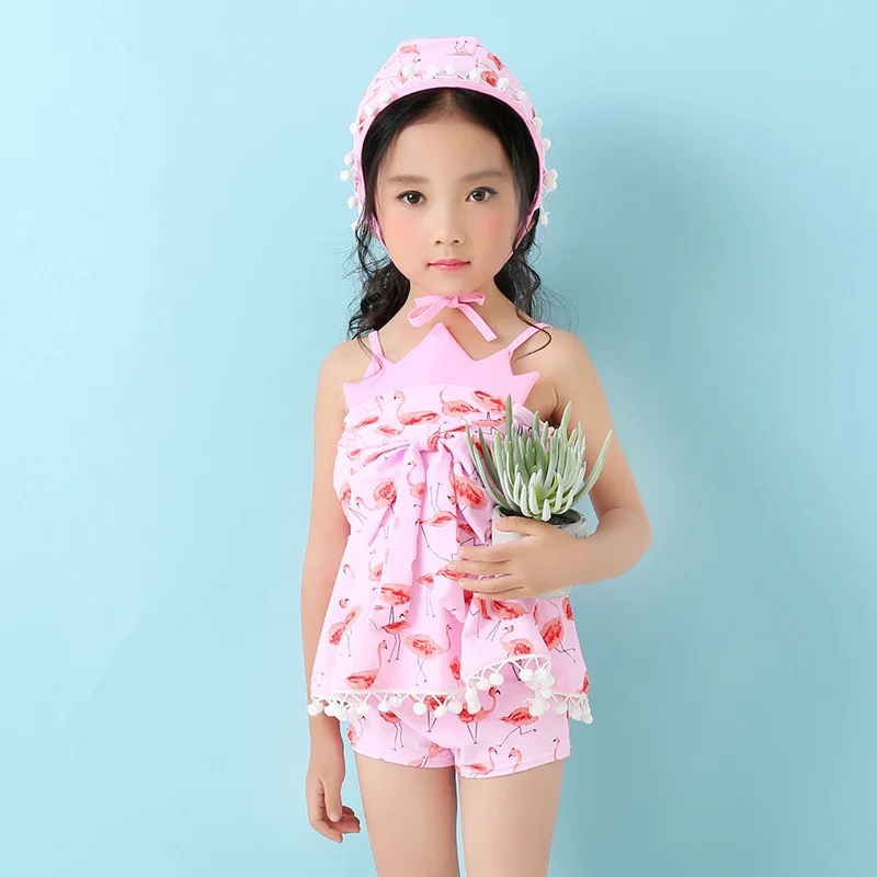 Цельный купальный костюм для маленьких девочек Лидер продаж Летний с изображением фламинго Детский