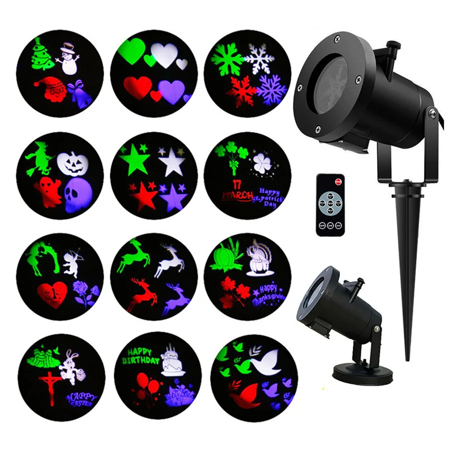 

12 Pattern Christmas Laser Projector Lamps With Remote Outdoor Moving Landscape Laser Spotlight Snowflakes Disco Stage Light