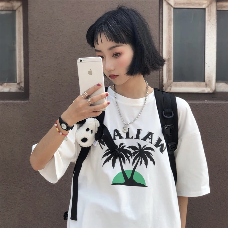 YouGeMan Модная белая футболка Femme 2019 летние женские топы корейский стиль Ulzzang Harajuku