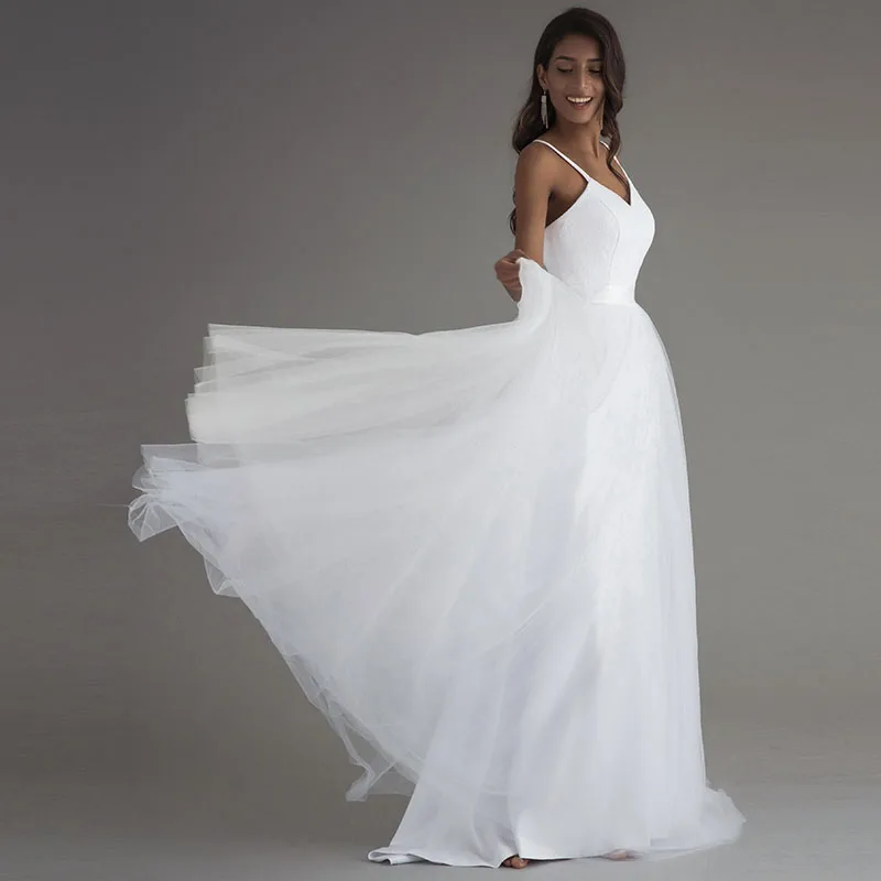 LORIE пляжные свадебные платья на бретельках 2020 Vestido Noiva Praia простые белые тюлевые