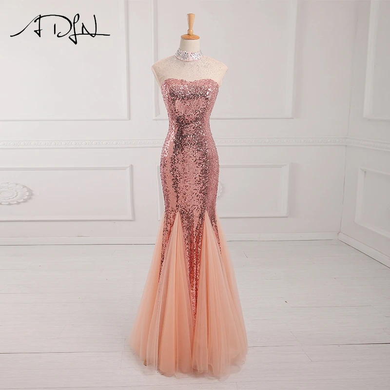 ADLN игристое розовое золото вечернее платье с пайетками юбкой годе высоким