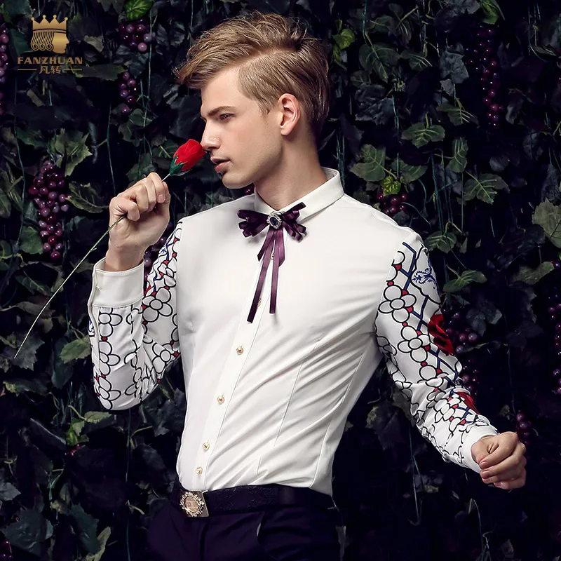 FANZHUAN Men'S рубашка для банкета Европейская и американская мода тонкая с длинными