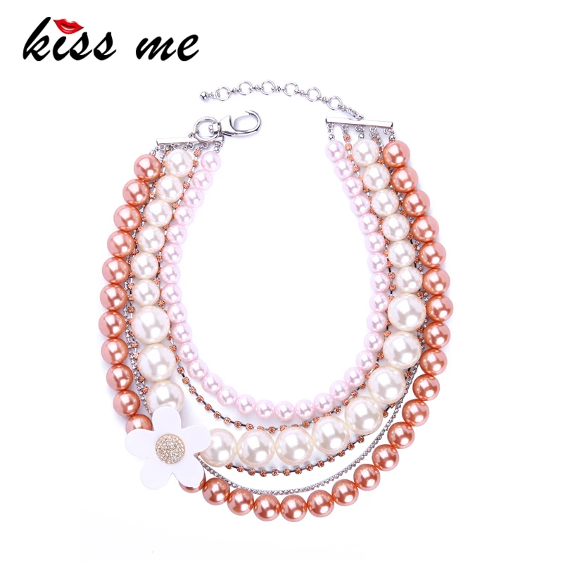 Многослойное ожерелье KISS ME с искусственным жемчугом жемчужное из смолы