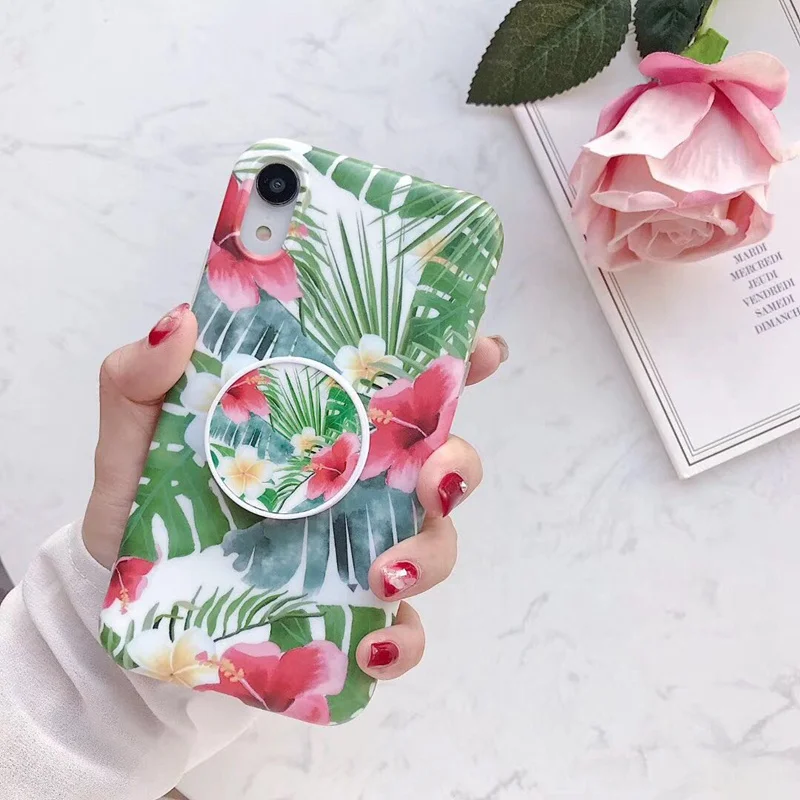 Phone Case for Iphone 7 8 6 6s Plus Flower and Leaf Folding Bracket Cover X S XR MAX Back Cases Capa Coque |