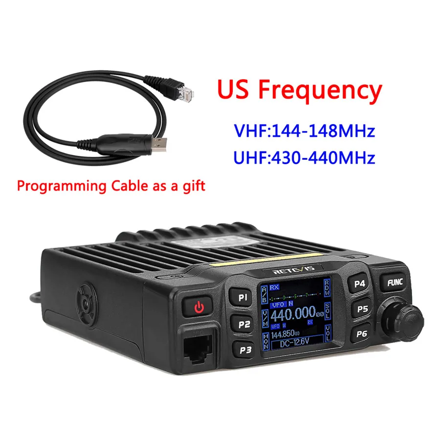 US freq and cable Retevis RT95 Мобильная Автомобильная рация VHF UHF Двухдиапазонная двухсторонняя рация 25 Вт 200CH DTMF TFT lcd Дисплей радиоприемник Amador+ MIC - Цвет: US freq and cable
