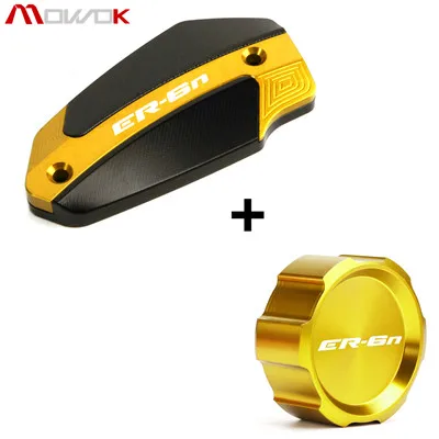 Front and Rear Gold Для Kawasaki ER6N E R6N 2009- мотоциклетный Алюминиевый задний и бачок тормозной жидкости для переднего колеса крышка цилиндра логотип ER6N - Цвет: Front and Rear Gold