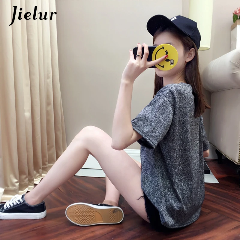 Jielur/женская футболка с принтом в виде букв 2019 корейские блестящие серые футболки