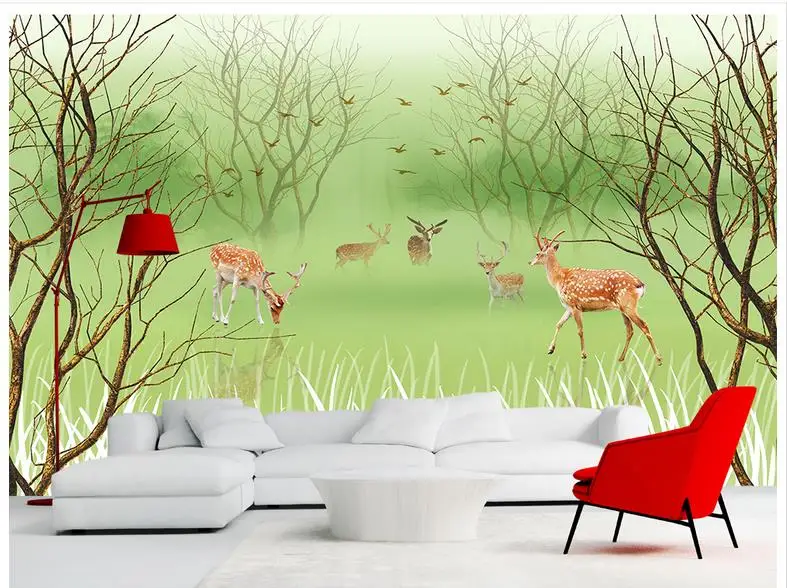 3D wallpaper custom 3d wall murals TV setting Pure and fresh rural aesthetic elk background | Обустройство дома