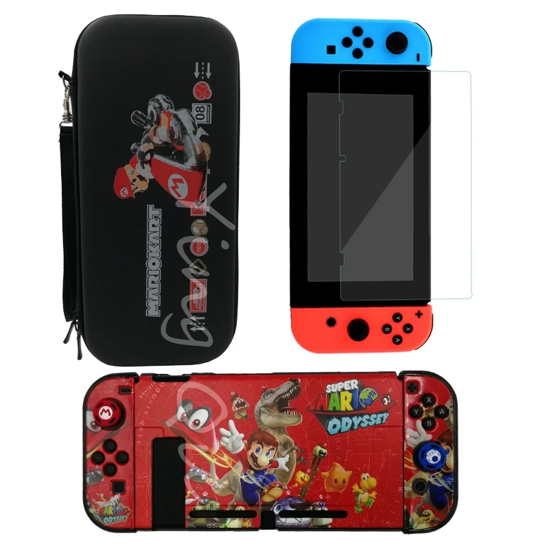 Новинка, сумка для хранения для переноски пульта Nintendo Switch NS NX+ чехол в виде ракушки+ защита экрана из закаленного стекла+ 2 крышки