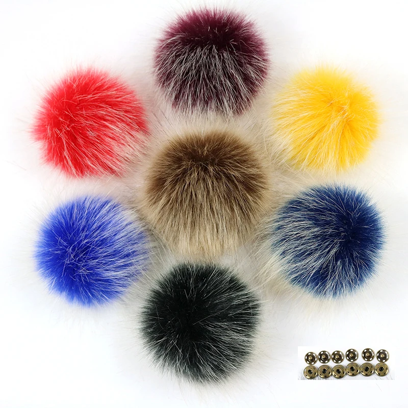 

Factory customization DIY 10cm faux fox fur pom poms frost White Hair tip pompon with Buckle Knitted Hat Accessories Pompom