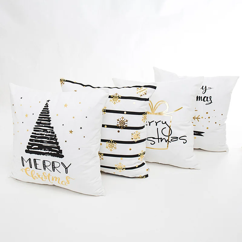 Leeiu 45*45cm Soft Fabric Gold Printed Snowflake Merry Christmas Pillow Case Home Decor Cushion Happy New Year Party Supply | Дом и сад