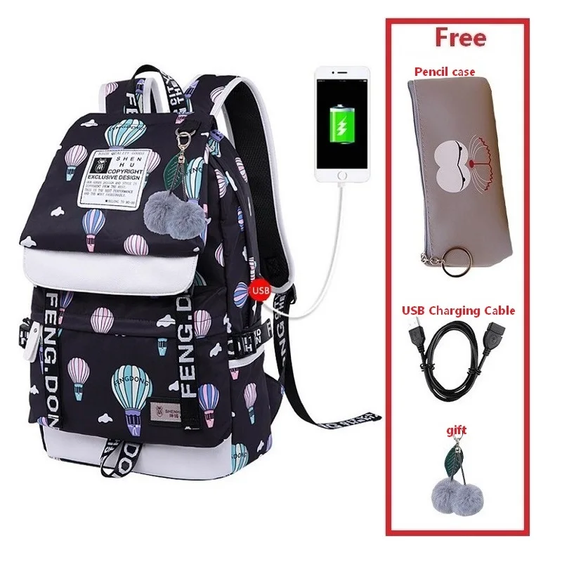 set 19 Новинка, рюкзак для ноутбука для девочек, USB, водонепроницаемый, школьная сумка, высокое качество, для студентов колледжа, брезентовый Рюкзак, escolar, аниме, с рюшами - Цвет: set 19