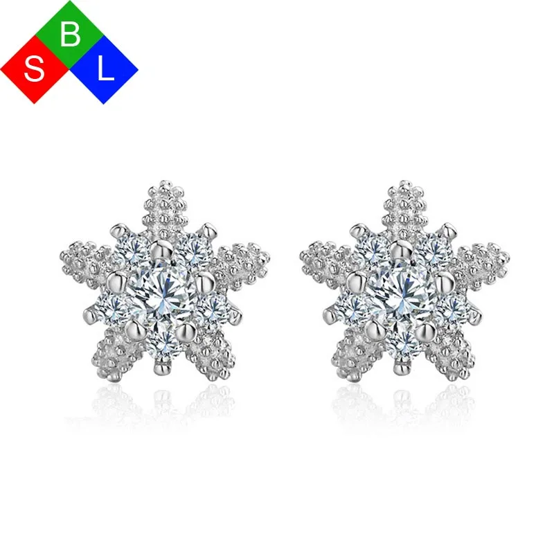 

Серьги-гвоздики женские из серебра 925 пробы в форме снежинки