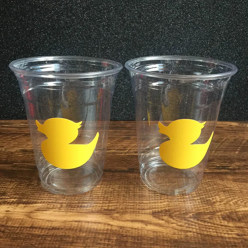 24 шт DIY виниловая наклейка прозрачная одноразовая желтая утка 12 унций чашки Дети