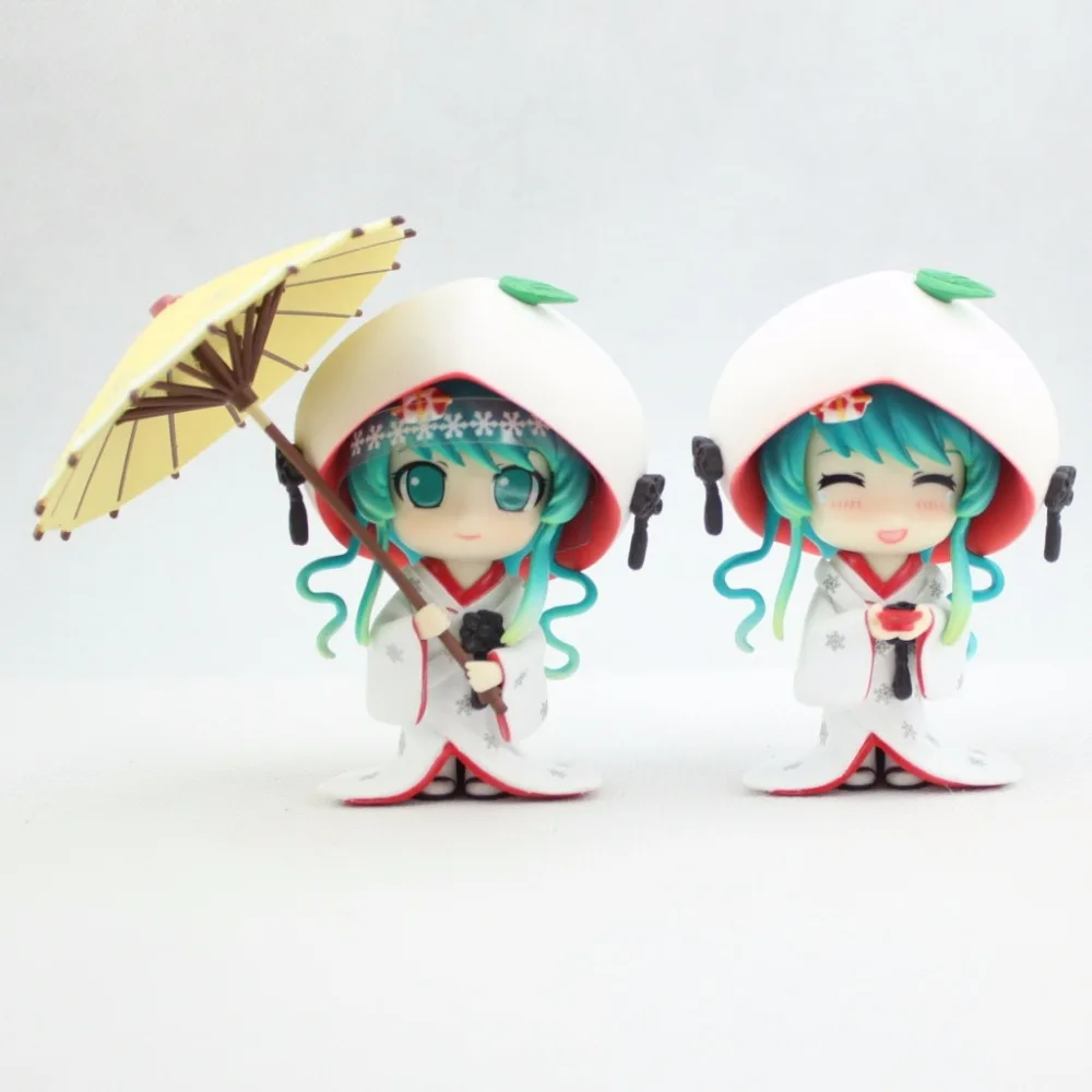 Аниме Рисунок 10 см 4 шт./компл. Hatsune Miku Снежная Мику клубника белое кимоно Ver. ПВХ