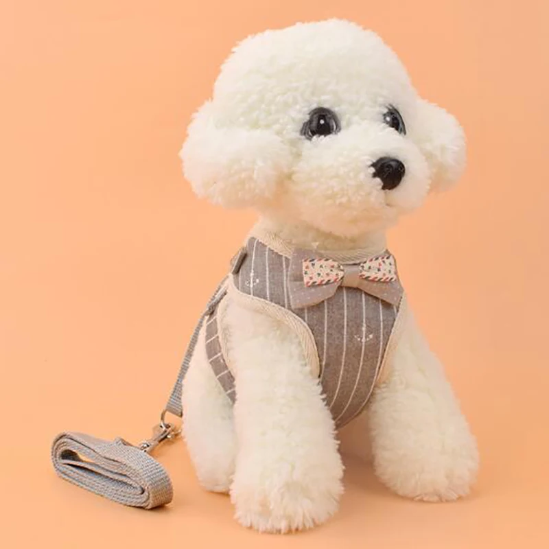 Outdoor Bow British Gentleman Pet Dog Harness Vest With Leash Set Polyester Protected Walking For Small | Дом и сад