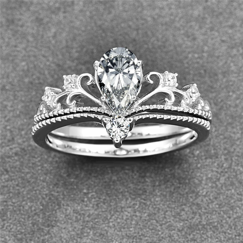 JQUEEN, 2 шт., набор колец в форме короны с прозрачными кристаллами,, S925 Стерлинговое Серебро, кольцо, классическое, хорошее ювелирное изделие для женщин, вечерние, подарок