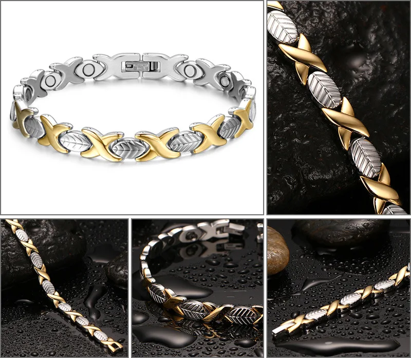 SIZZZ Titanium steel magnetic trend exquisite gold color leaf fashion bracelet&ampbangles for women | Украшения и аксессуары