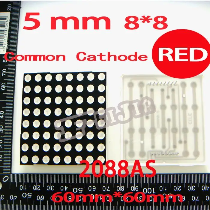 10PCS/LOT 5MM 8X8 Red Common Cathode 60*60 LED Dot Matrix Digital Tube Module 2088AS Advertising Lights Free shipping | Лампы и
