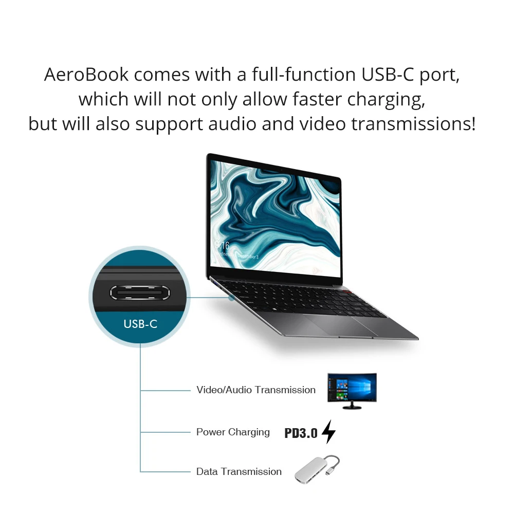 CHUWI AeroBook 13,3 дюймов 1920*1080 экран Intel M3 6Y30 8 ГБ ОЗУ 256 ГБ SSD Windows 10 ноутбук ультратонкий ноутбук клавиатура с подсветкой