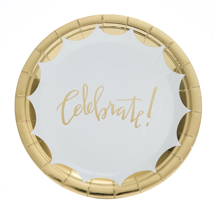 gold celebrate plate Золотая Праздничная бумажная тарелка, одноразовая тарелка для свадьбы, дня рождения, вечерние принадлежности для детского душа, декор для детей, одноразовая посуда - Цвет: gold celebrate plate