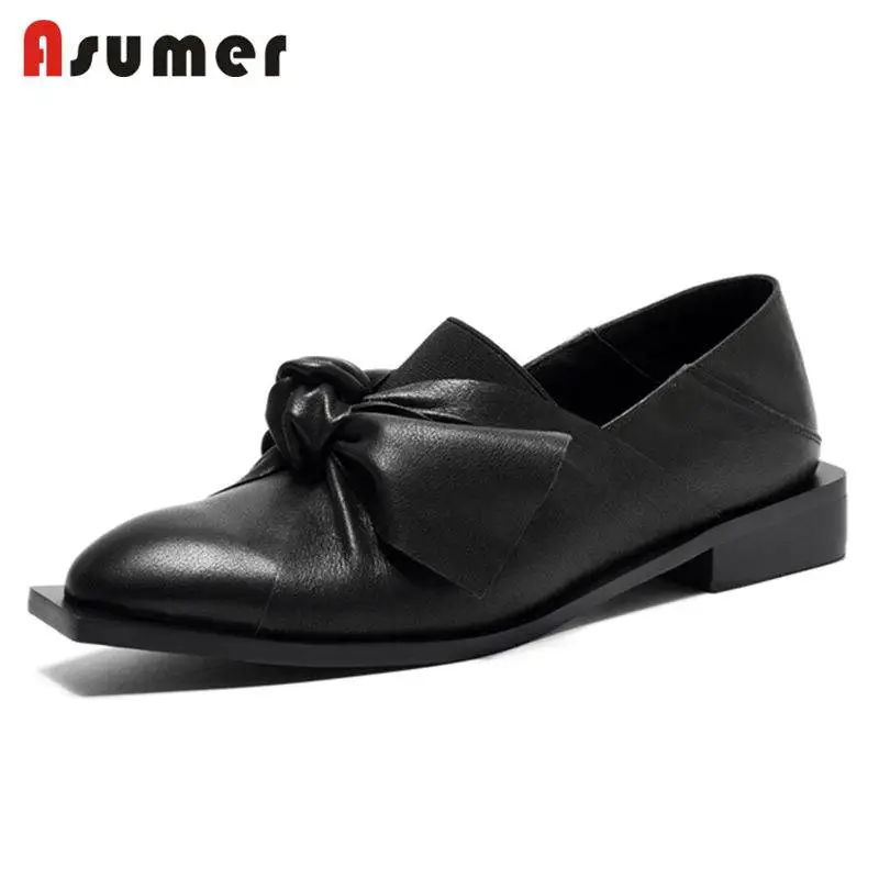 

Женские туфли на плоской подошве ASUMER, из натуральной кожи, с бантом, с острым носком, без застежки, Повседневная летняя обувь, большие размер...
