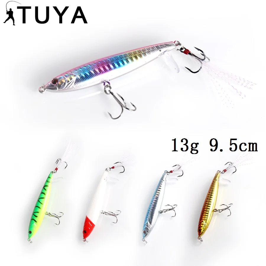 TUYA 1PC Ручка Рыболовная приманка верхняя вода Минноу Искусственная твёрдая приманка Поплавок верхняя вода Хвойная палочка Поппер 9,5 см 13 г.