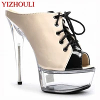 summer plus size sexy baking paint 15cm sexy high heel sandals 6 inch thick heels banquet stage show slippers