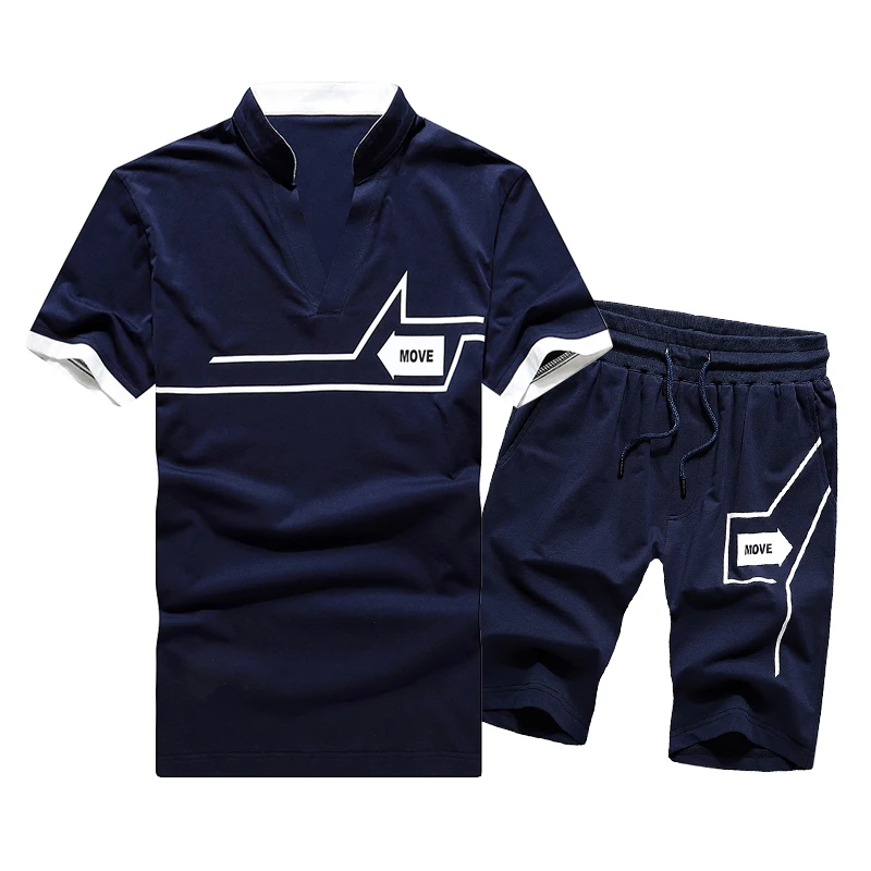 Europe Size Tracksuit Men Sweat Suit Summer 2PC Set Striped Tops Tees+Shorts Camisetas Hombre Casual Fashion Brand Clothing | Мужская