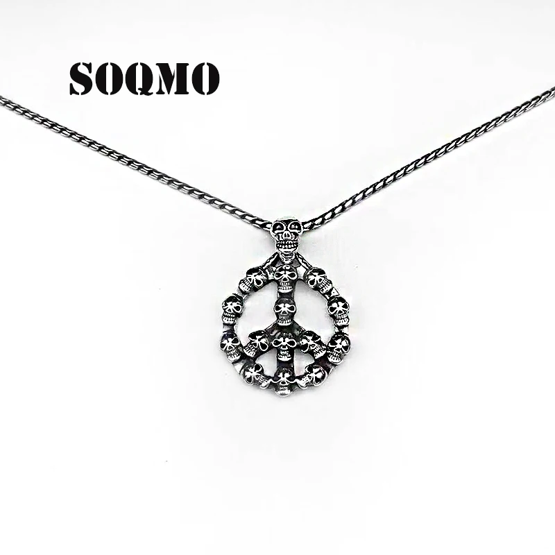 SOQMO серебро 925 пробы панк Рок Хип хоп знак мира байкерское ожерелье с кулоном