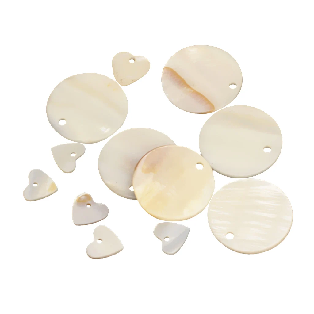 12 Pieces Natural Heart and Round Shell Charms Loose Beads Jewelry Pendant Earring Bracelet Findings Accessories | Украшения и