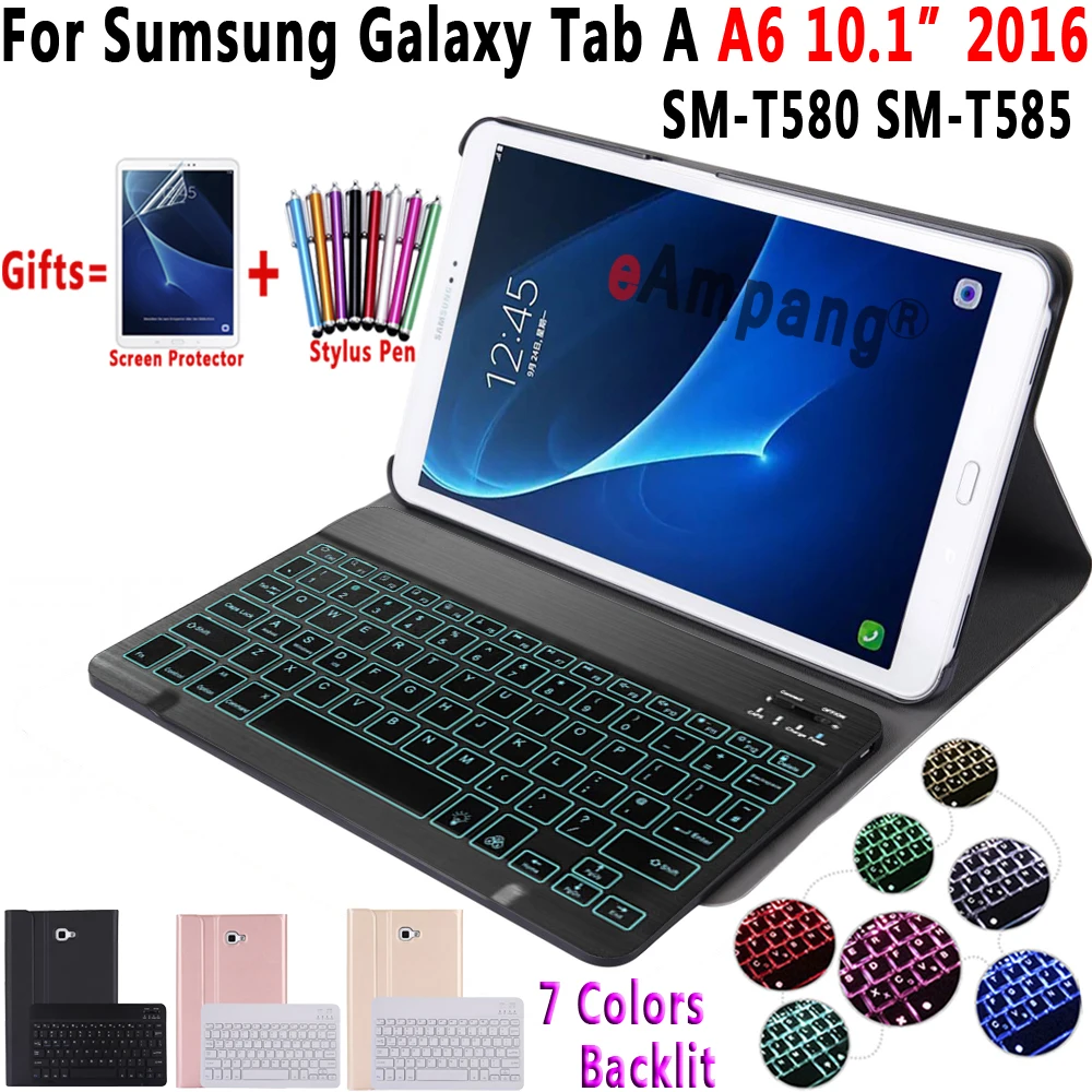 Чехол для samsung Galaxy Tab A A6 10,1, чехол для клавиатуры T580 T585, SM-T580, чехол для SM-T585, 7 видов цветов с подсветкой, bluetooth-клавиатура