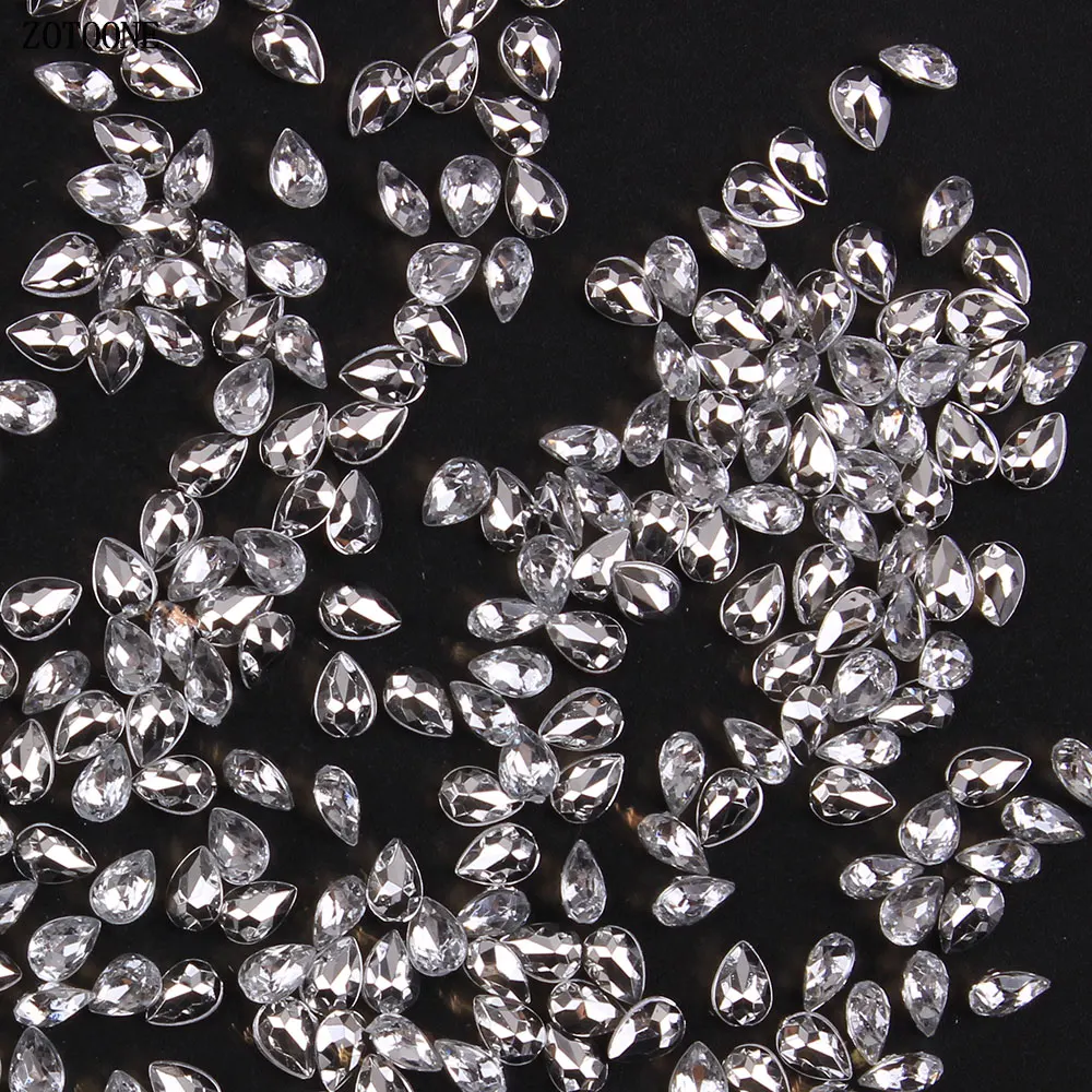 

ZOTOONE 4*6mm White Drop Shaped Acrylic Nails Decoration Rhinestones Glitter Glue on Back Crystals Strass Applique DIY Wedding