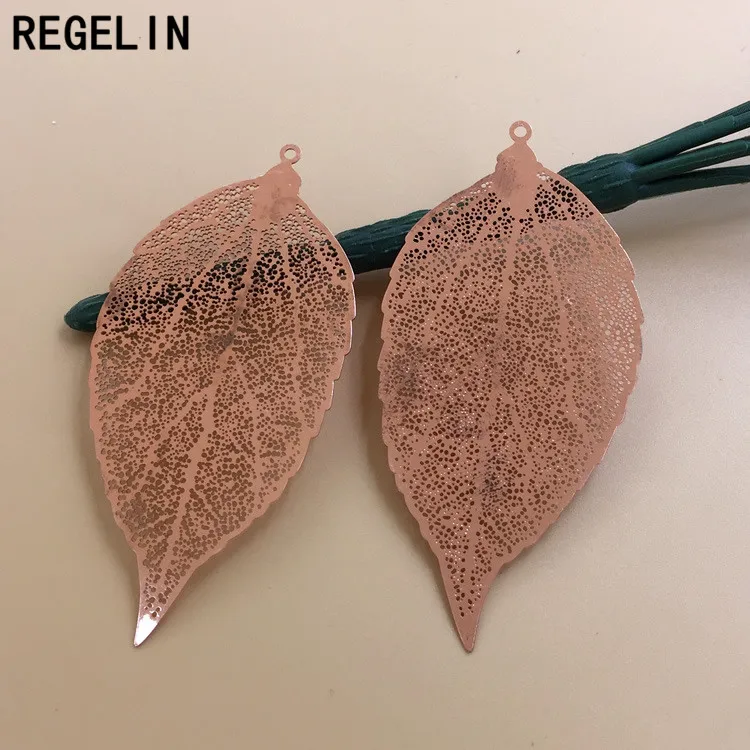 rose gold REGELIN 6 цветов Большой Подвески в форме листьев Винтаж металлический лист ювелирных изделий для DIY Мода цепочки и ожерелья для женщин Jewelry интимные аксессуары - Окраска металла: rose gold