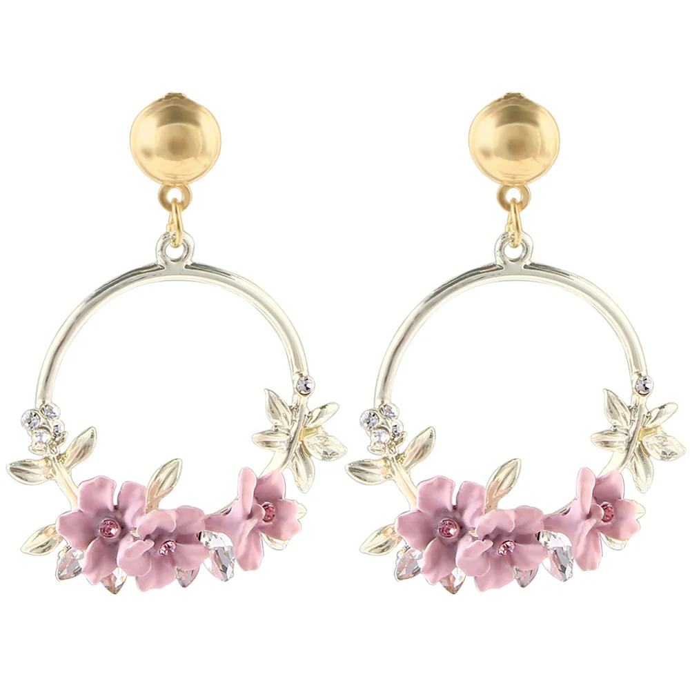 Pink Crystal Модные корейские богемные серьги с цветами и бахромой для женщин круглые висячие серьги с кристаллами - Окраска металла: Pink Crystal