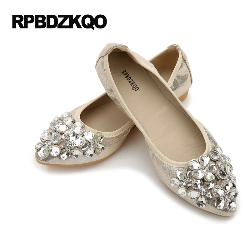 Большой Размеры с украшением в виде кристаллов на резинке туфли лодочки острым