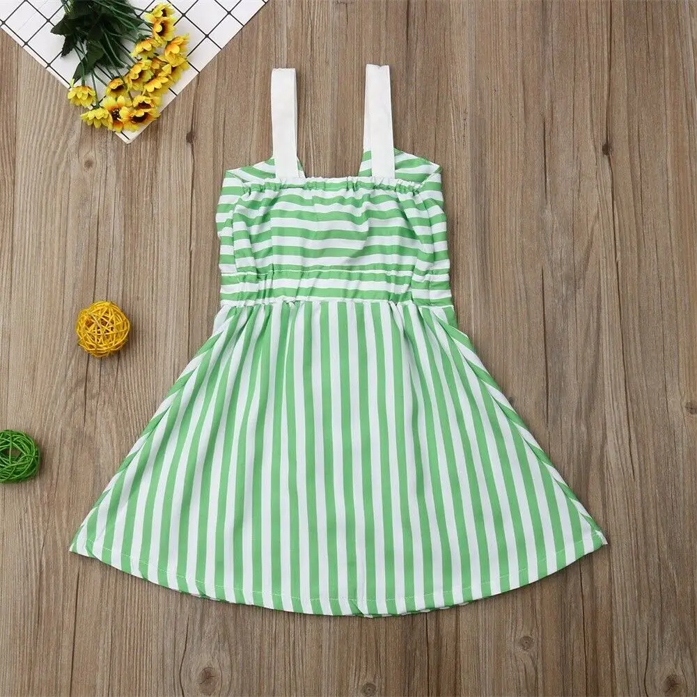2019 Baby Summer Clothing 2-6Y Toddler Kid Girl Striped Party Dress Front Bow Sleeveless Sundress Spaghetti Gown Clothes | Детская