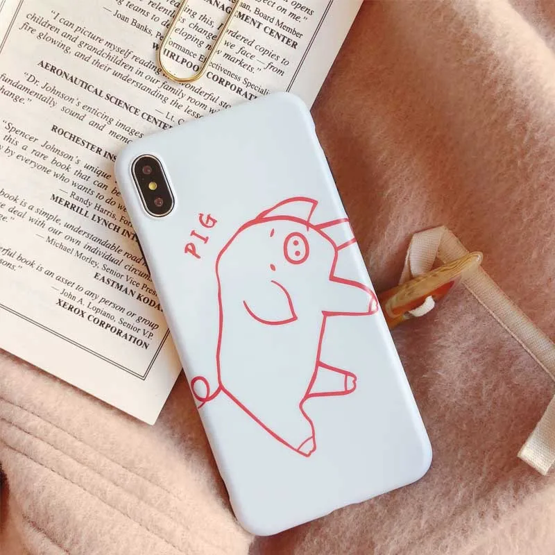 JIBAN Cute line pig Cartoon Phone Case for iphone XS MAX X XR 6 6s 6plus 7 7plus 8 8plus Capa Soft IMD Back Cover |