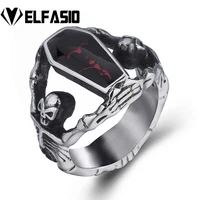 mens boys stainless steel ring gothic vampire skeleton skull bloody red enamel coffin punk jewelry us size 8 14