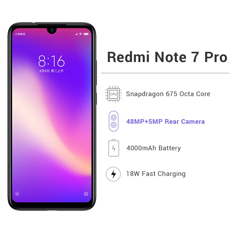 Xiaomi Redmi Note 7 Pro смартфон с 5 дюймовым дисплеем восьмиядерным процессором Snapdragon 675