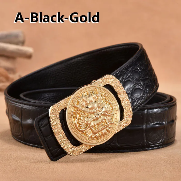 A-Black-Gold Дизайнерские ремни для мужчин от известного бренда, мужской ремень из натуральной кожи, широкий ремень, золотой, серебряный, Ceinture Homme Cinto Masculino - Цвет: A-Black-Gold
