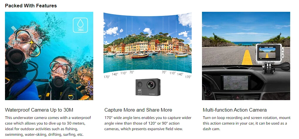 AKASO EK7000 WiFi 4K Action Camera Ultra HD Waterproof DV Camcorder 12MP Cameras Sports Camera 170 Degree Wide Angle Original