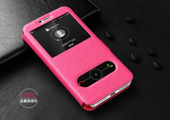 Кожаный чехол-книжка с шелковой текстурой A9 окошками и подставкой для Huawei Honor 5A