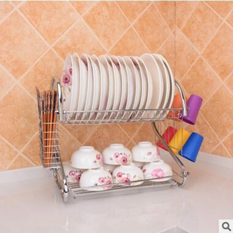 Двухъярусная полка многофункциональная стойка для посуды из нержавеющей стали