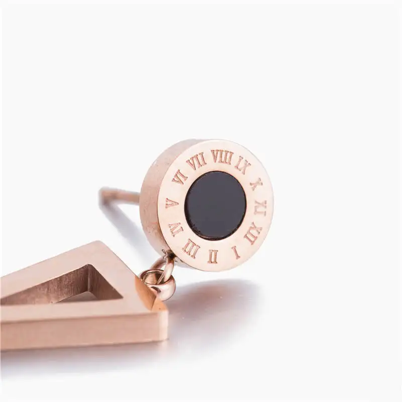 HZYMEZ Fashion Pop Titanium steel Women Earrings Hollow Triangle Stud Earring Rose Gold Color Black Acrylic Jewelry Gift | Украшения и