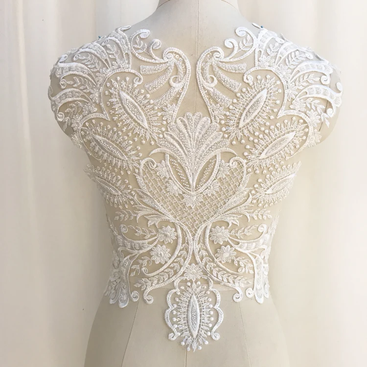 Изысканный 3D Сильно бисера Кружевная аппликация на лиф для Haute Couture Свадебное