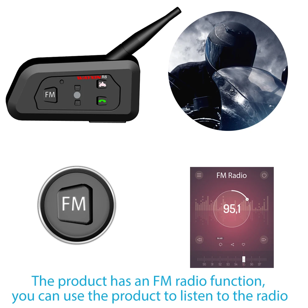WAYXIN шлем гарнитуры домофон FM радио мотоцикл Bluetooth R8 домофон мотоцикл Bluetooth домофон мотоциклетный шлем 2 шт