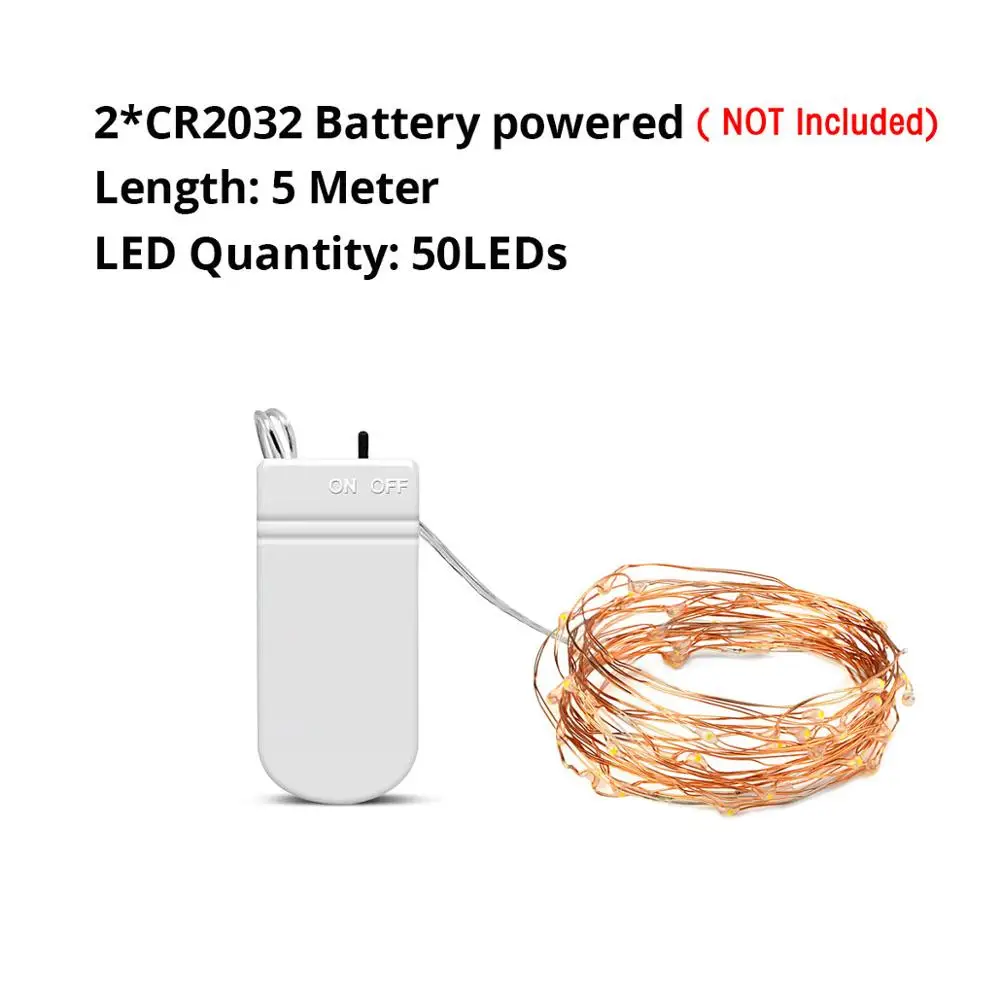 CR2025 5M 2 м 5 м 10 м светодиодный Новинка Ночной светильник Водонепроницаемый USB светодиодный Медный провод шнура светильник Фея светодиодный полосы гирлянды вечерние рождественские украшения - Цвет: CR2025 5M