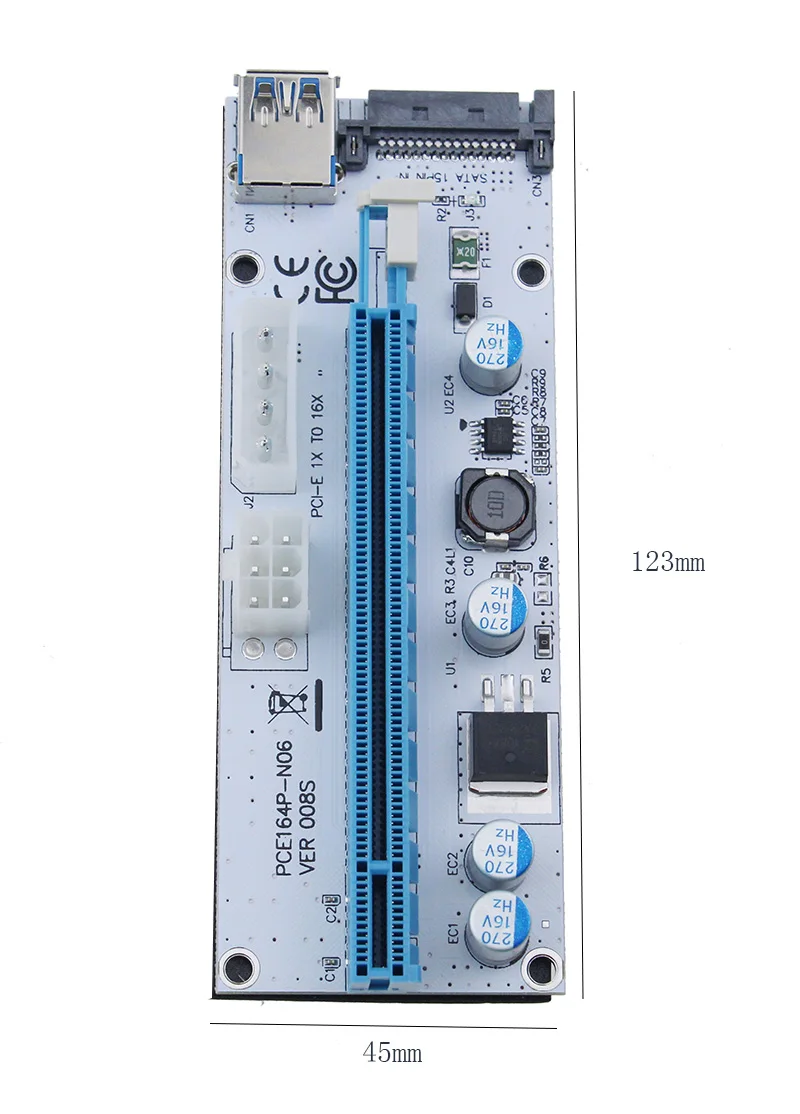 Новая 6 шт. VER008S 3-в-1 Molex 4Pin SATA 6PIN PCIE PCI-E PCI Express Riser Card 1x к 16x USB 3 0 кабель для майнинга