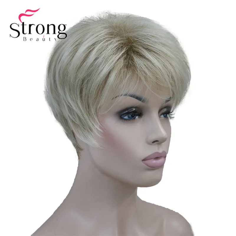 StrongBeauty короткий слоистый блонд лохматый Классический колпачок полный синтетический парик выбор цвета
